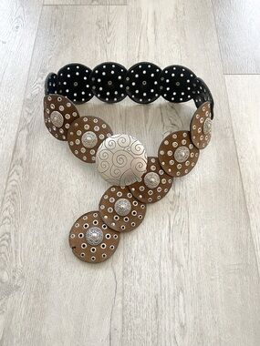 Brown Suede Concho Waist Belt with Decorative Silver Medallion